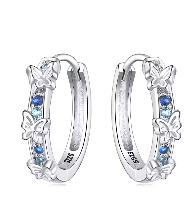 Sterling hoop charmed earrings